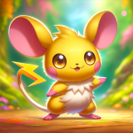DALL·E 2024-01-28 16.25.34 - A cute, yellow mouse-like monster with large, expressive eyes, fluffy cheeks, and a lightning bolt-shaped tail. It has a playful and energetic pose, r